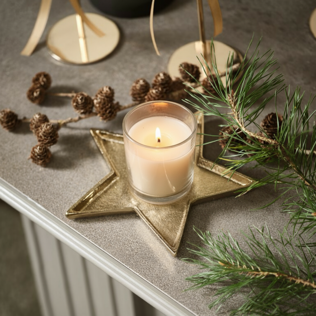 Gold Star Candle Plate